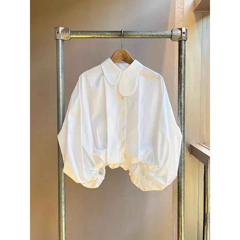 好看得想转圈圈！衬衫女独特漂亮娃娃领时尚上衣宽松显瘦白色衬衣