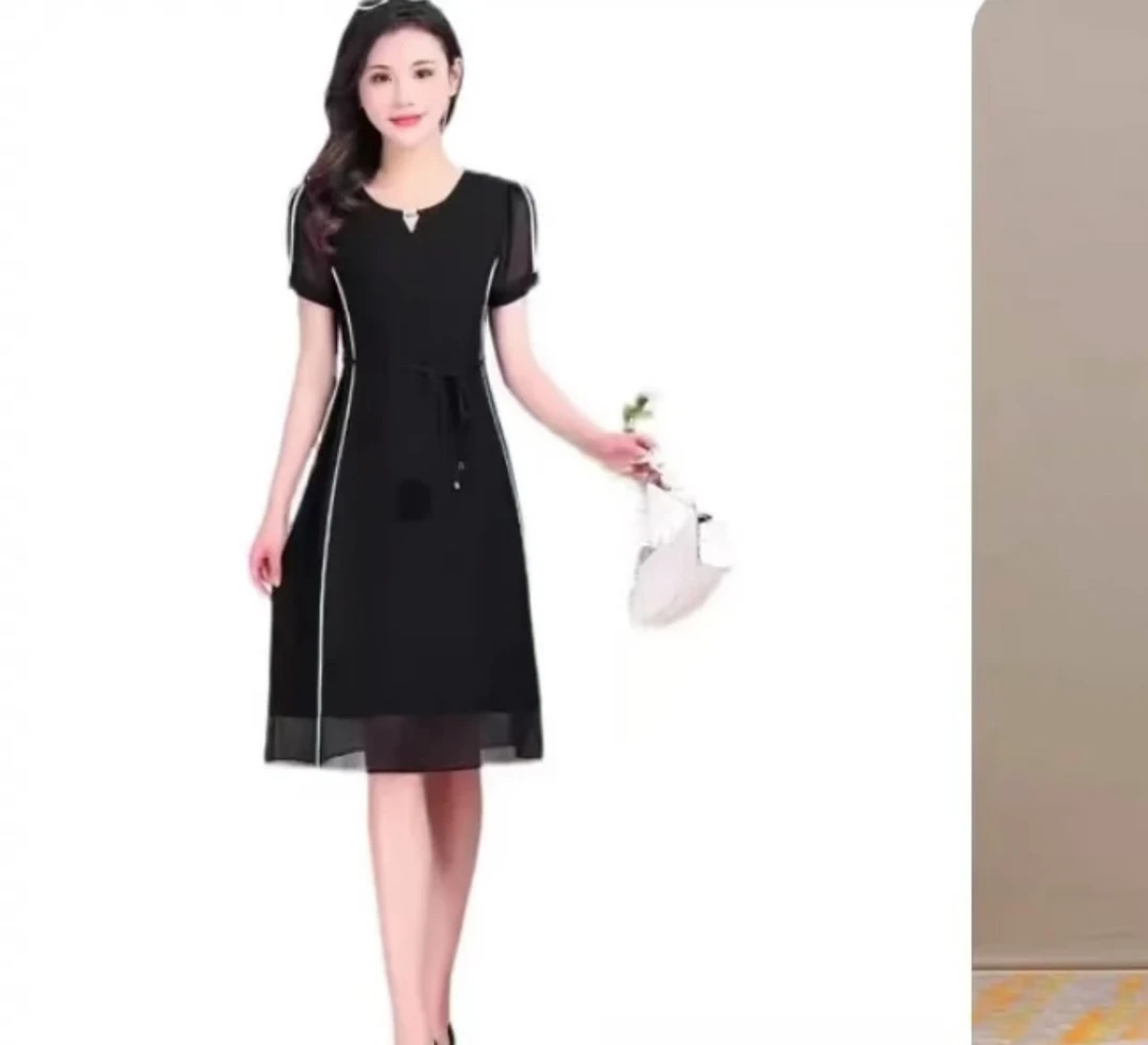 JX070麦多多专属黑色裙优雅百搭洋气款夏季短袖中长款连衣裙