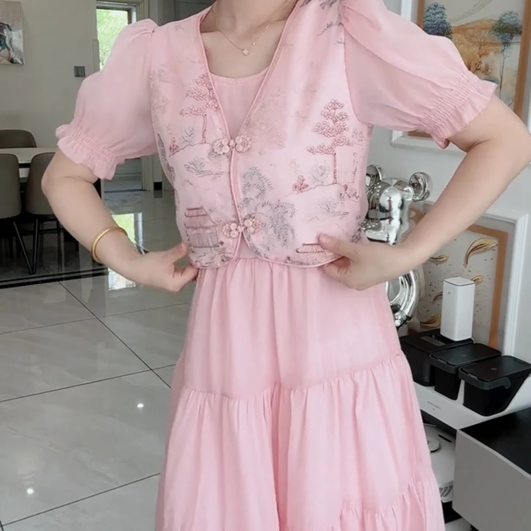 新款国风假两件连衣裙