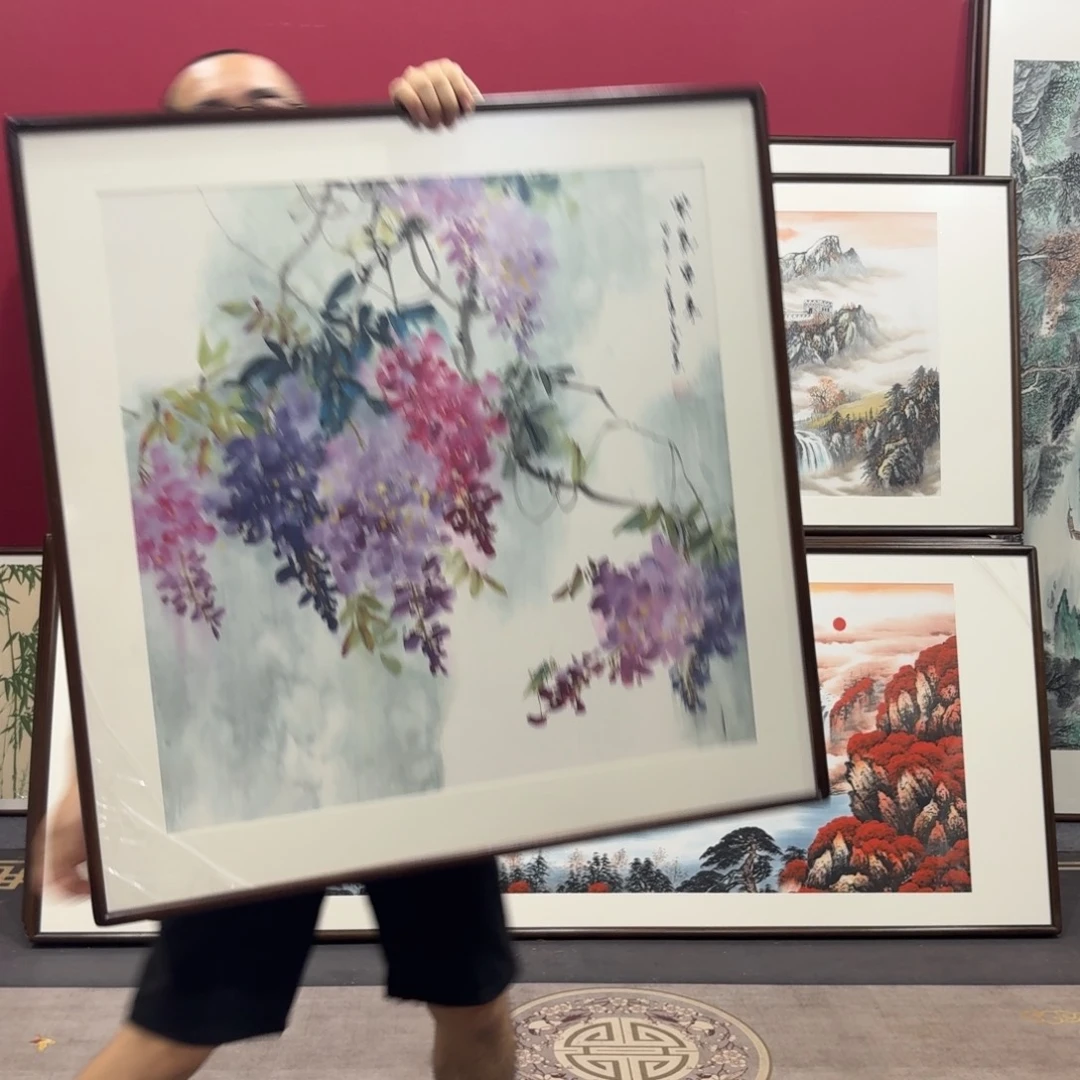 国画带框绘画80/80尺寸