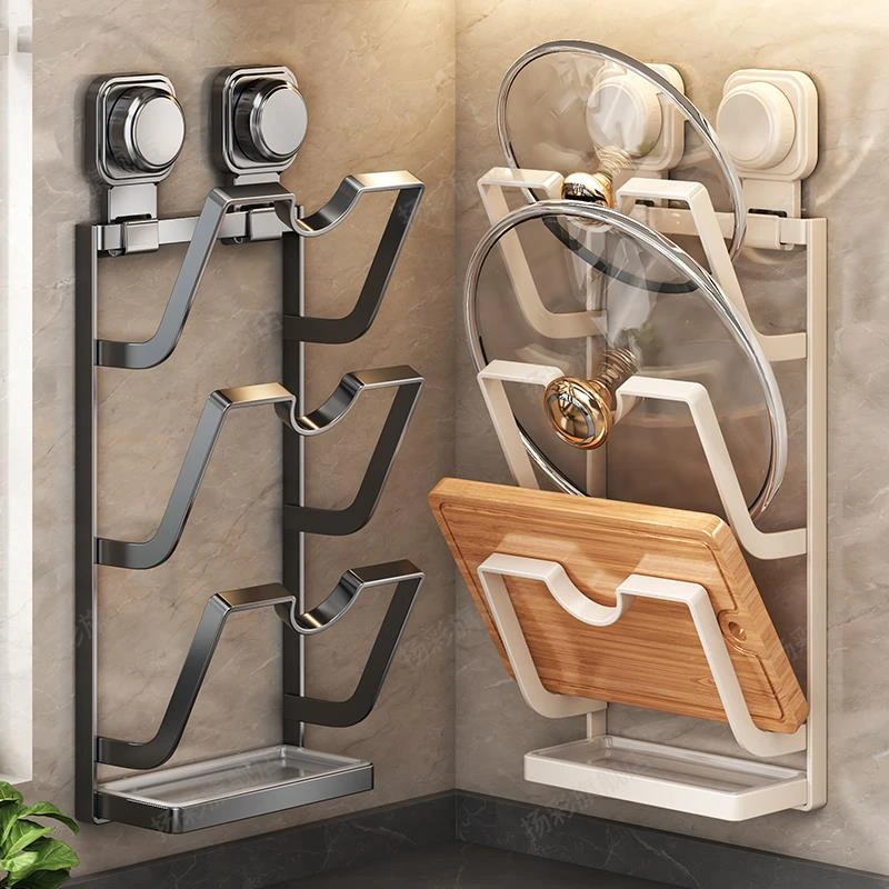 吸盘锅盖架壁挂免打孔厨房置物架多功能家用收纳架菜板多层砧板架