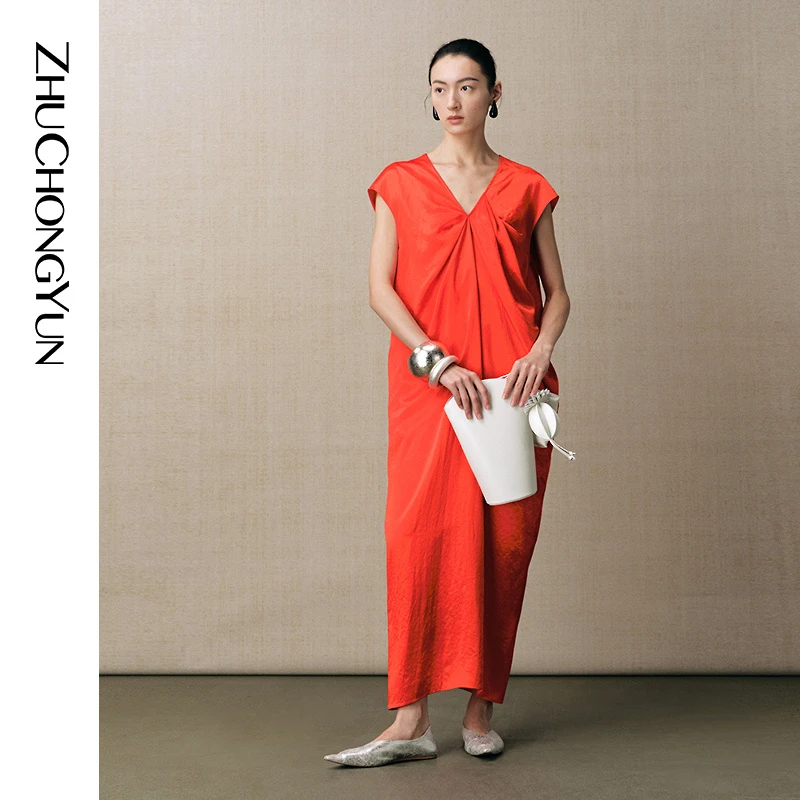 【醋纤缎面】ZHUCHONGYUN2025夏新款东方感大廓形连衣裙C1FZ21296