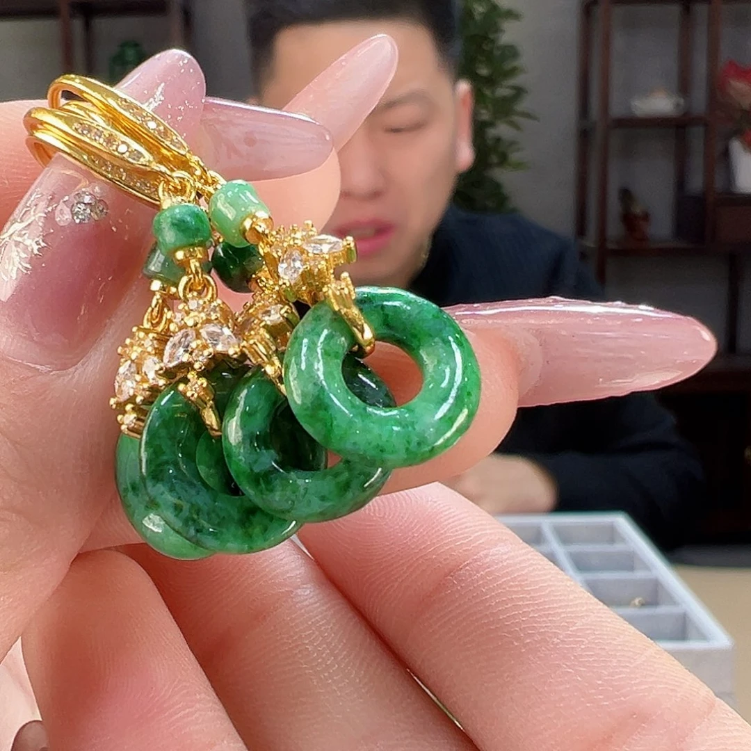 翡翠耳饰银S925镶嵌多样性发货一副