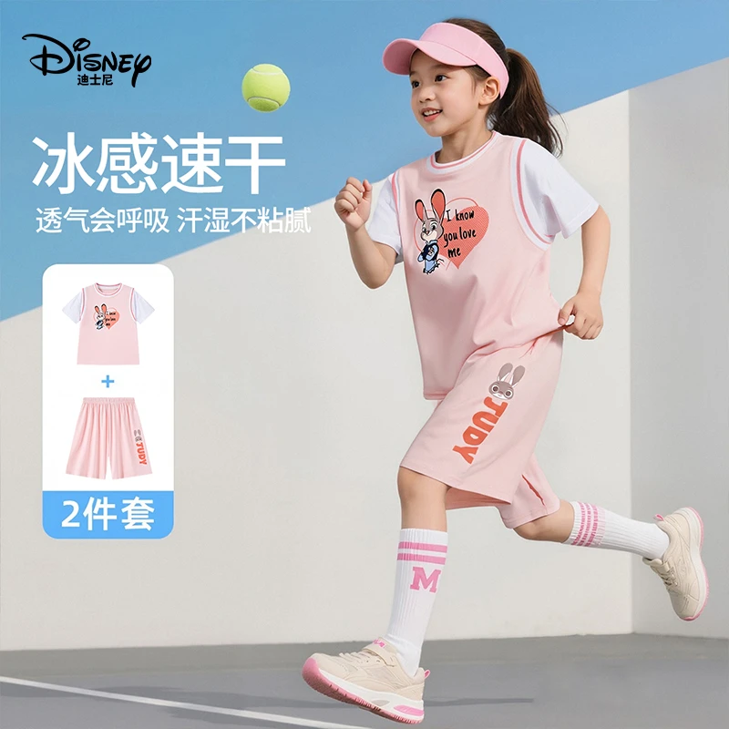 Disney/迪士尼女童朱迪印花速干运动套装2025夏季新款休闲童装