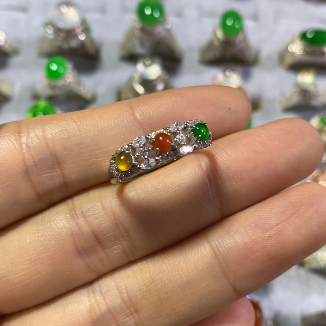 翡翠银S925镶嵌戒指戒指