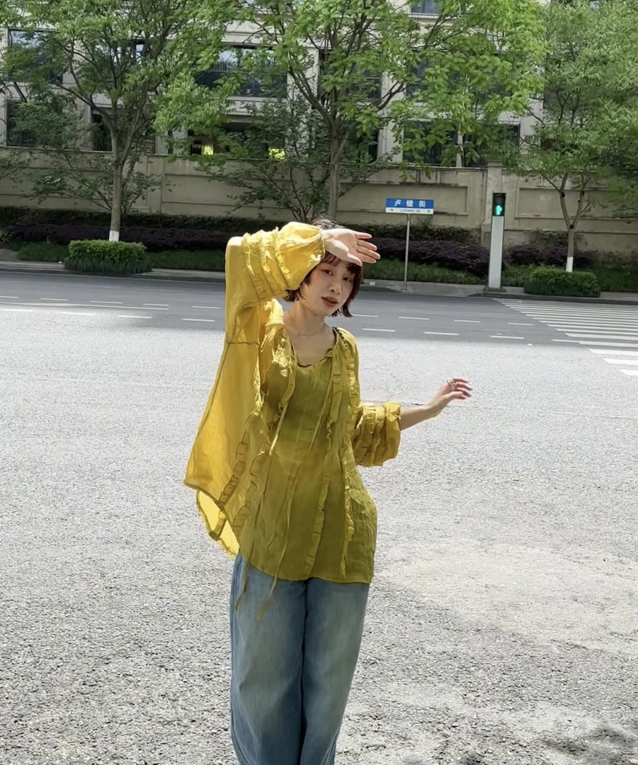 LIS&AZ-飘带立体花边罩衫LS421