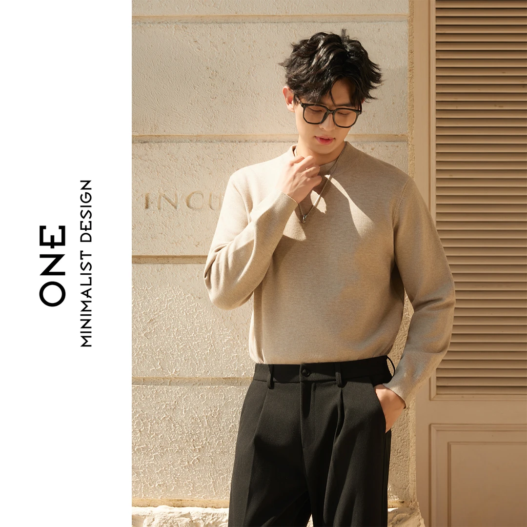 秋冬新款男士羊毛半高领针织衫毛衣纯色简约百搭长袖上衣打底衫