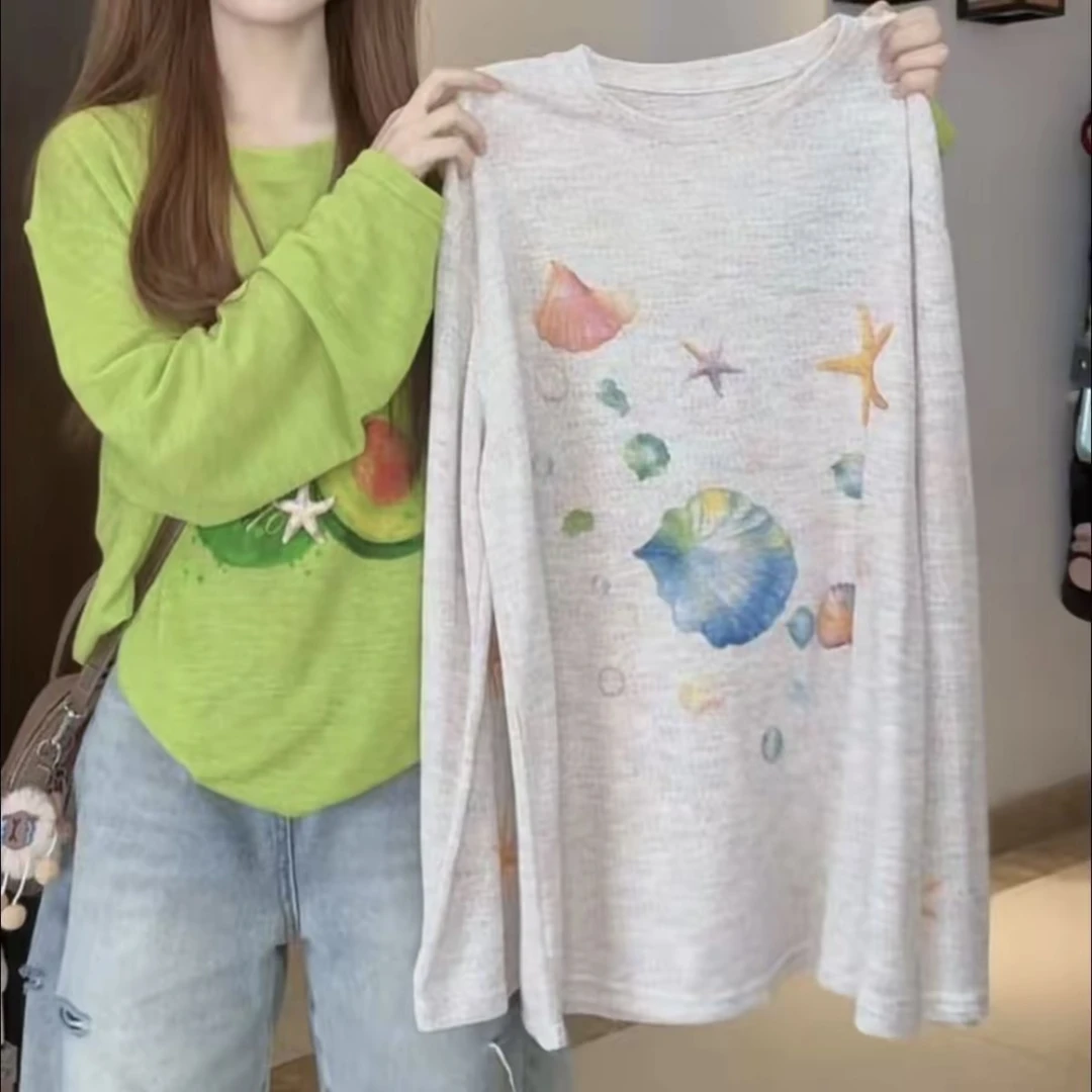 绝美T恤彩色印花上衣女2025夏季新款百搭显瘦宽松罩衫慵懒风上衣