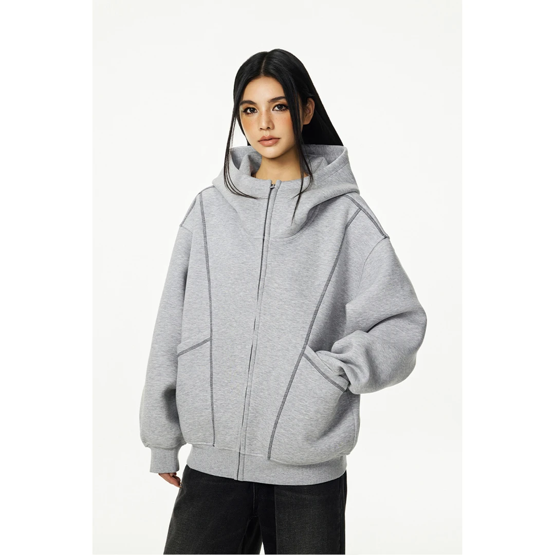 VUMP 重磅空气层开衫拉链卫衣外套2025春秋款情侣廓形上衣慵懒风