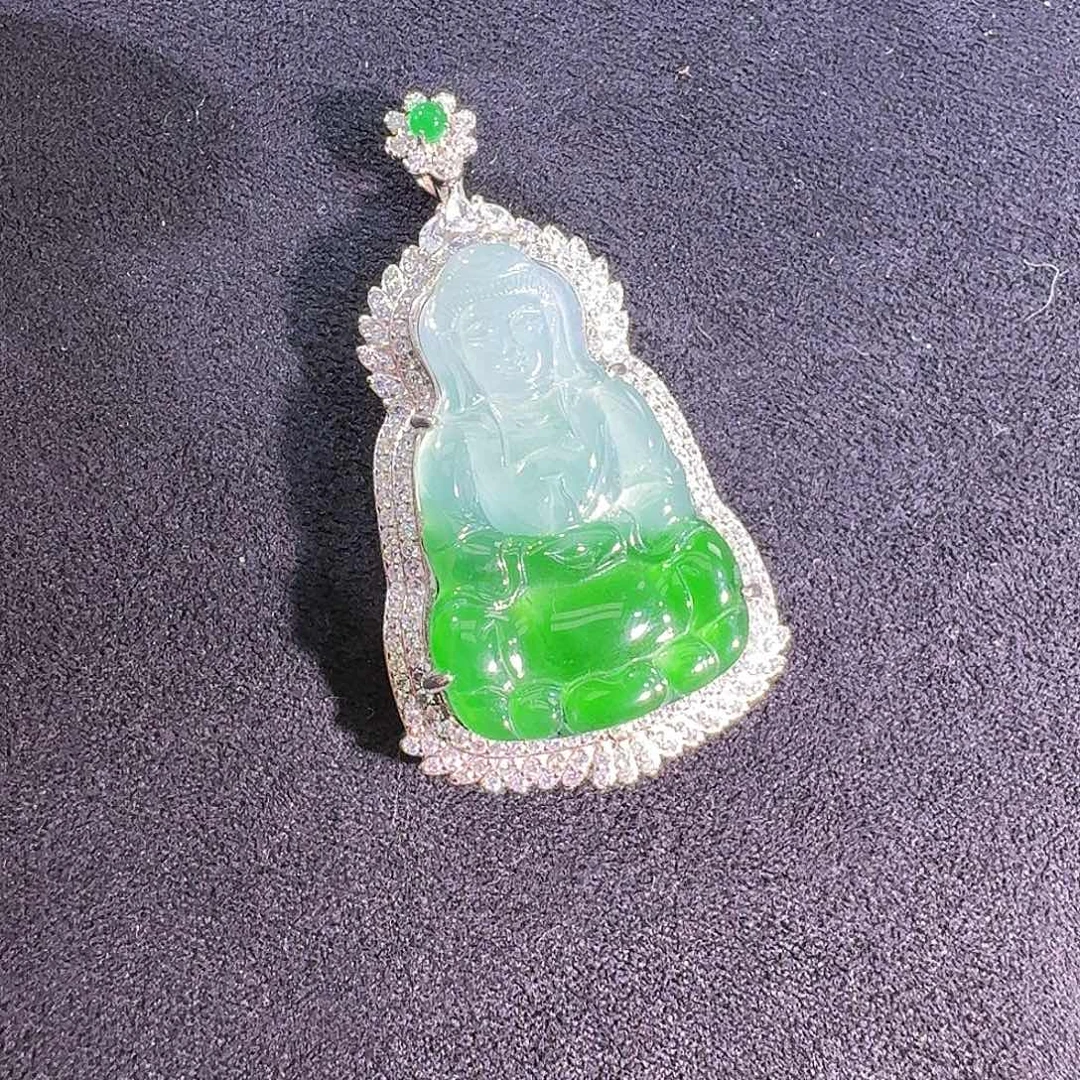 翡翠银S925镶嵌吊坠(不含链)观音