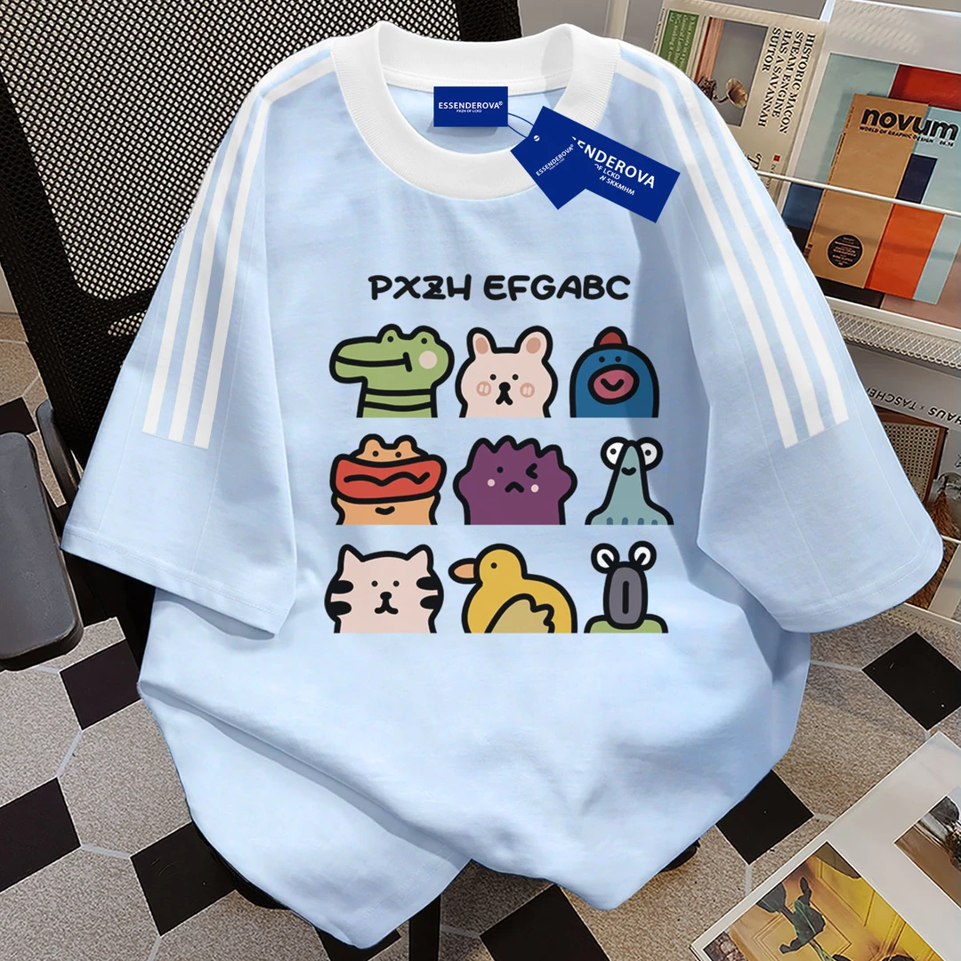 100%纯棉简约通勤慵懒风圆领短袖t恤男女夏季宽松流行情侣上衣ins