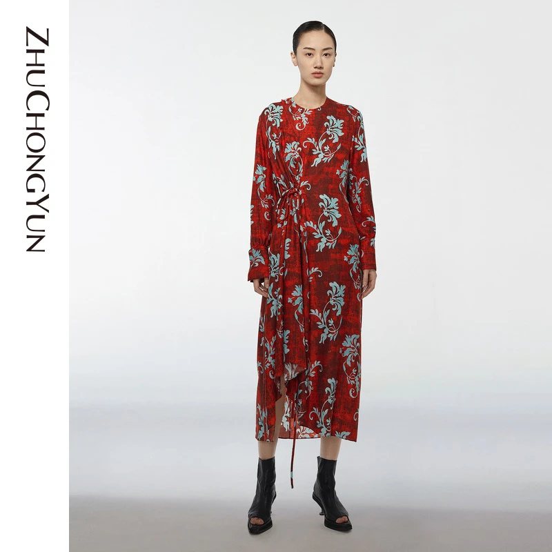 ZHUCHONGYUN春新品原创真丝羊毛混纺柔软保暖连衣裙C1DE15496