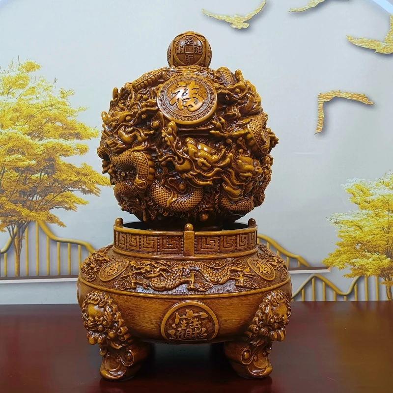 时来运转乾坤九龙鼎龙珠摆件工艺品中式客厅办公室乔迁开业礼物
