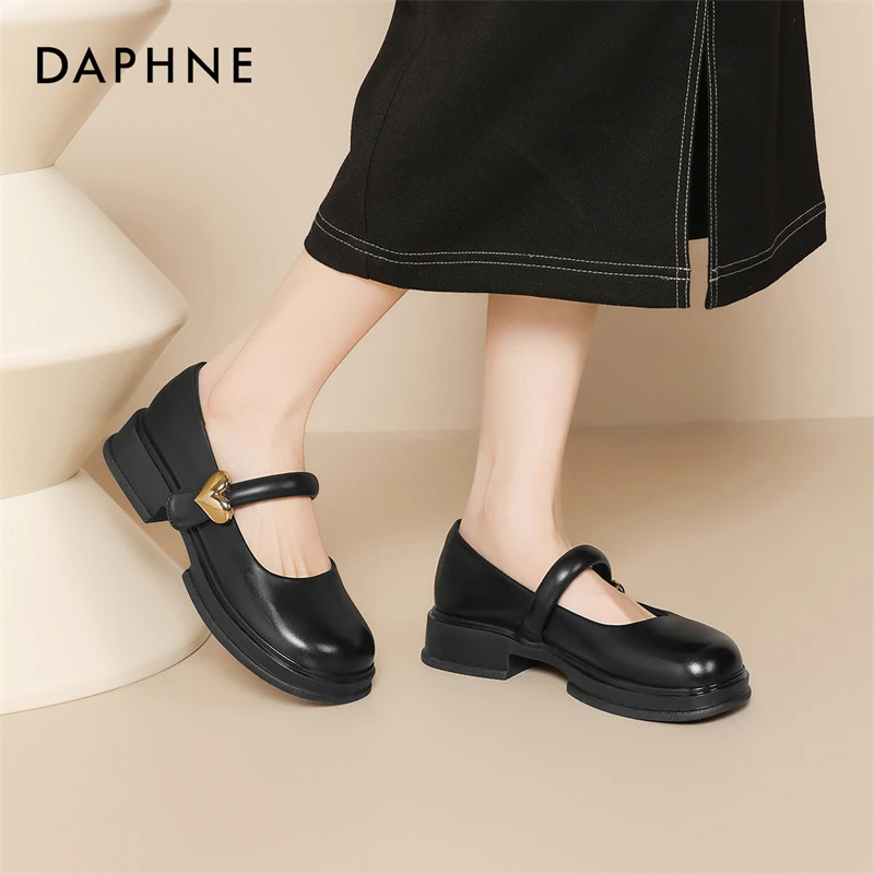 达芙妮春季复古舒适浅口魔术贴玛丽珍千金圆头厚底单鞋