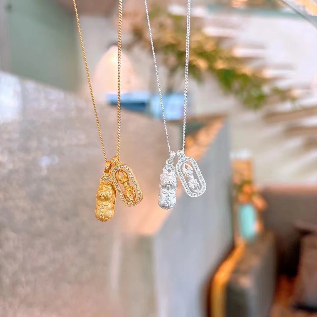 坠链均足银 990重版韦雪同款金刚杵貔貅项链