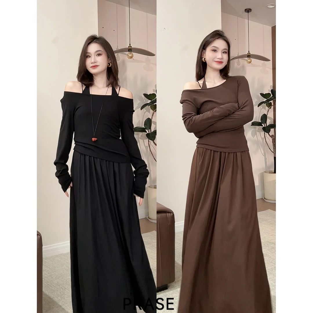 PRASE·噜【月光缪斯】微胖轻奢设计款秋挂脖吊带裙套装PR507B77/61