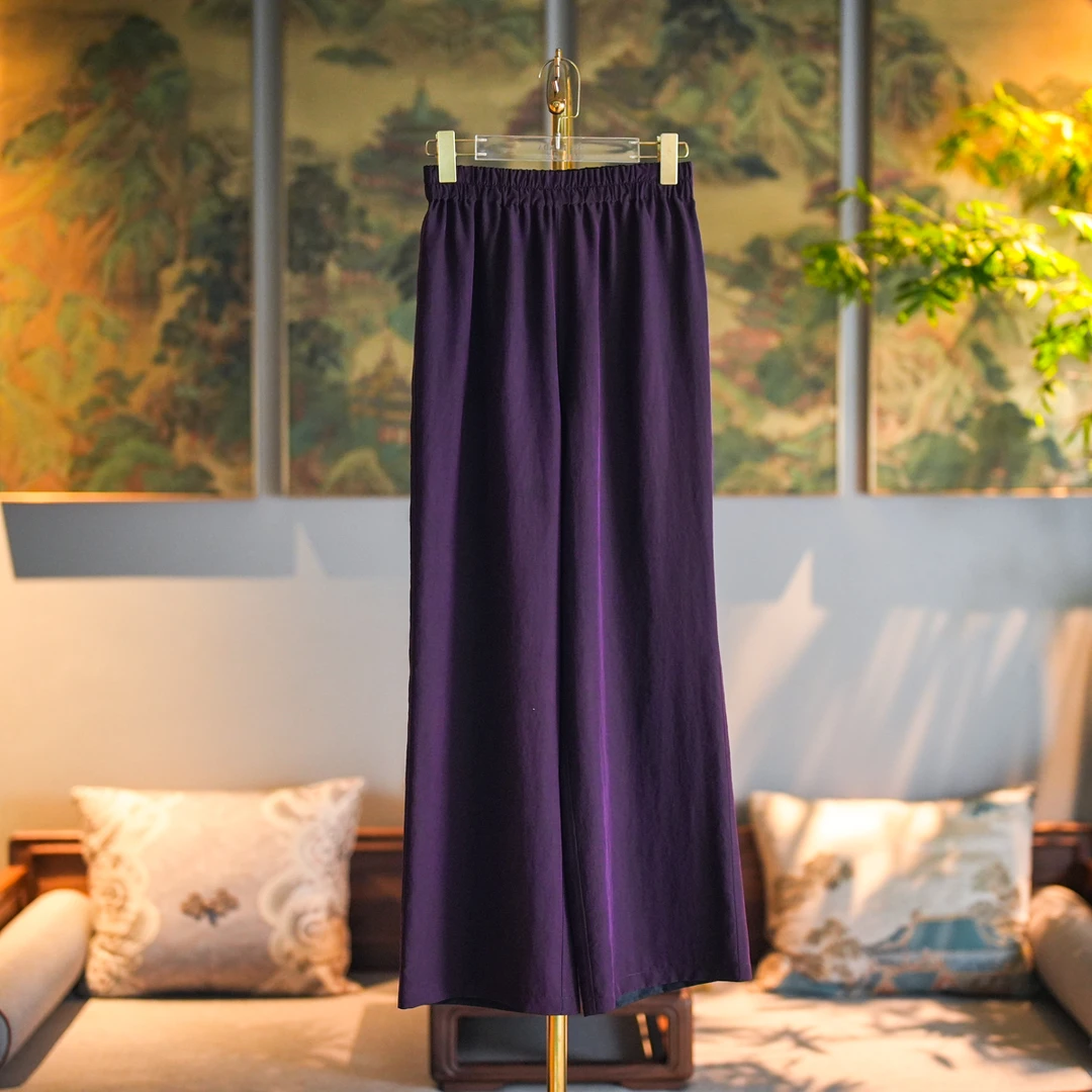 蓝大【烬中紫】新中式桑蚕丝休闲裤5341