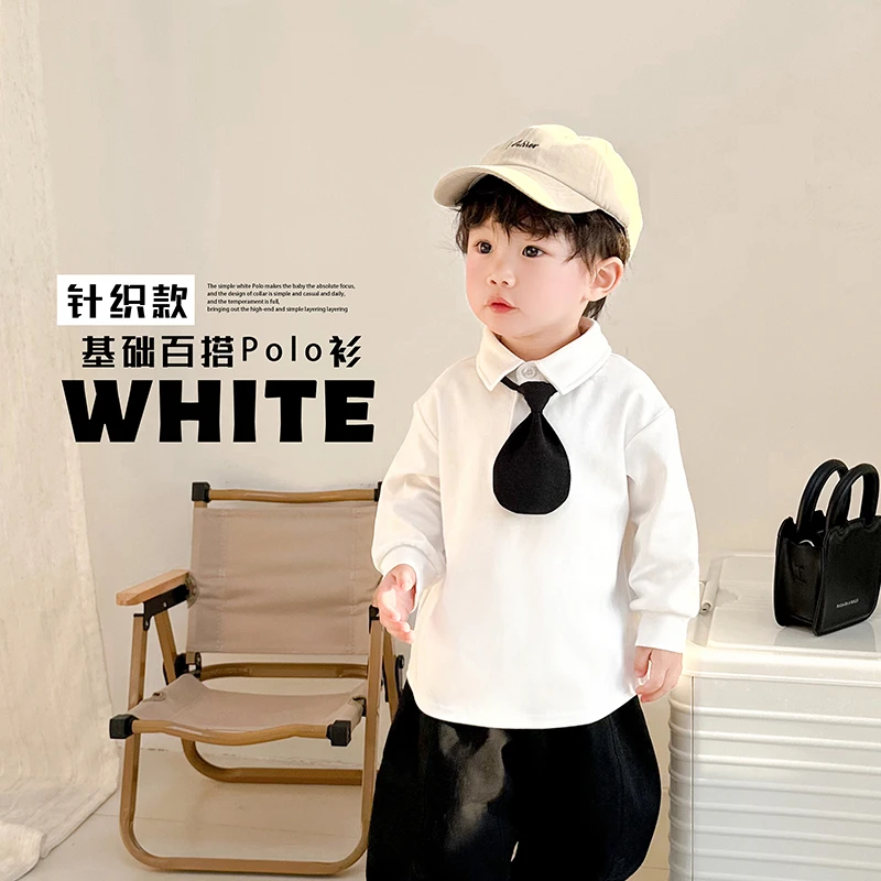 阿小轩童装2025春装新款【白色polo】男童基础百搭Polo衫长袖