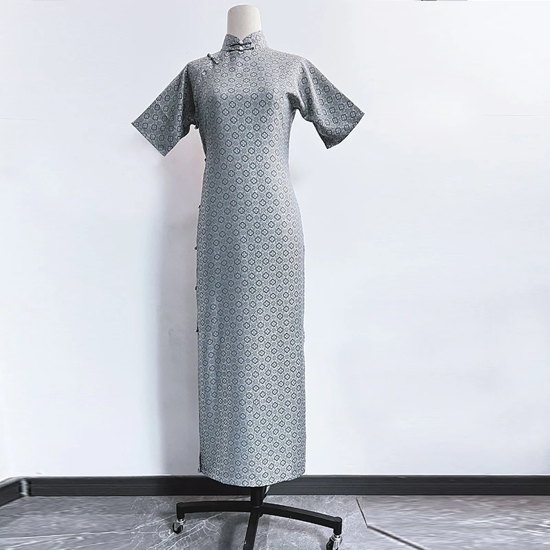 【宝相】新款全开襟宝相花复古提花纹样旗袍衣长133CM