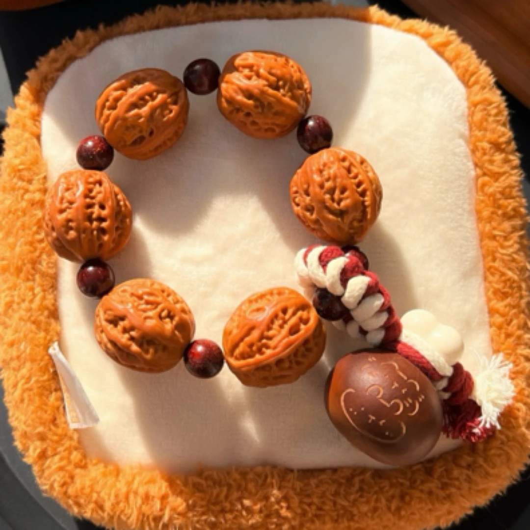 【鸡腿核桃】手工雕刻高油原皮原色精品粗筋大核桃葫芦可爱文玩手持