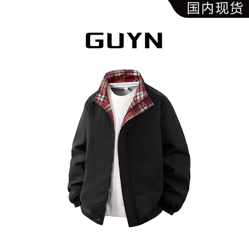 【品牌现货】GUYN秋季格纹夹克男士立领外套美式潮牌高级感潮流男装