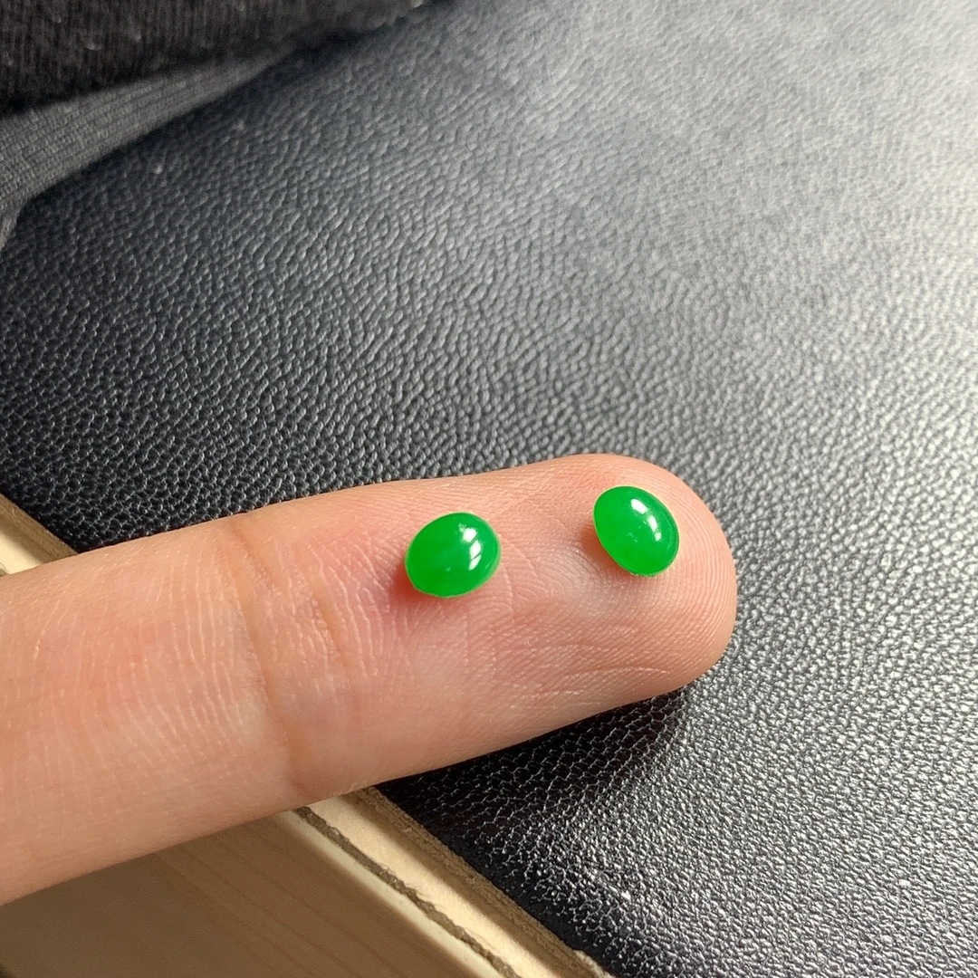 缅甸A货翡翠正阳绿色椭圆形耳坠单珠散珠T卡4.4-5mm