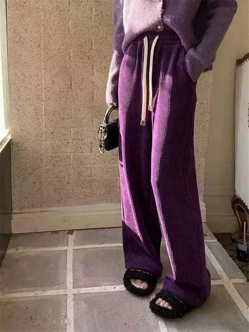 1756【加绒加厚】时尚抽绳设计窄版阔腿雪尼尔休闲裤