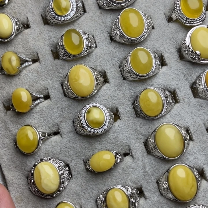 蜜蜡未镶嵌珠宝奇石天然蜜蜡戒指随机发一个