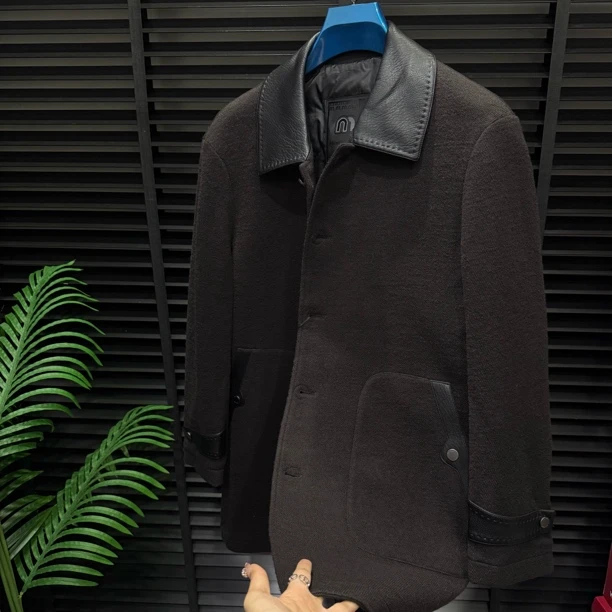 直下摆散口袖合身中长款毛呢大衣毛呢休闲呢大衣