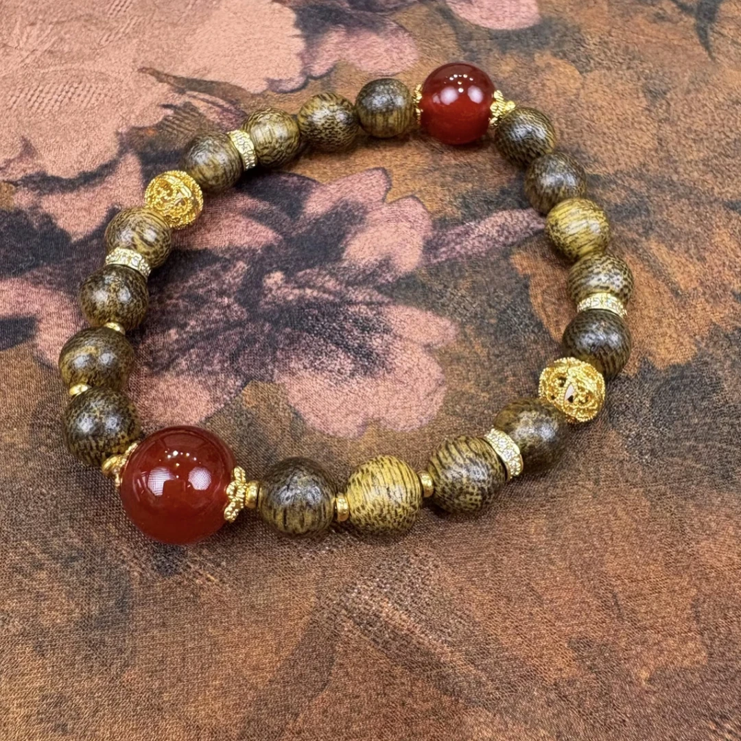 时尚灰玛瑙+沉香单圈手串（无礼盒）-2