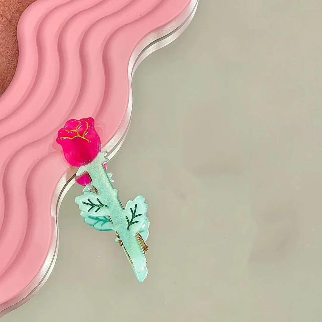 醋酸可爱发饰小玫瑰边夹