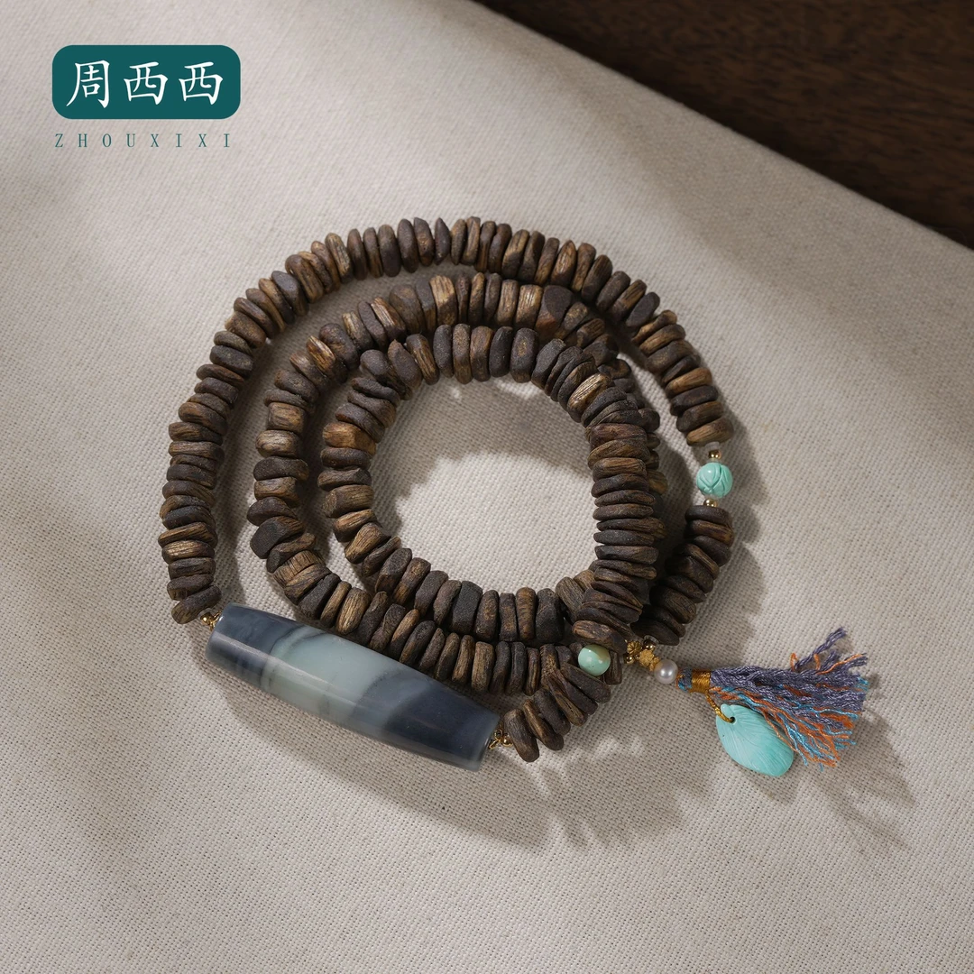 周西西精美18K沉香三圈青花手串4*1.1气质百搭多样性发货19200