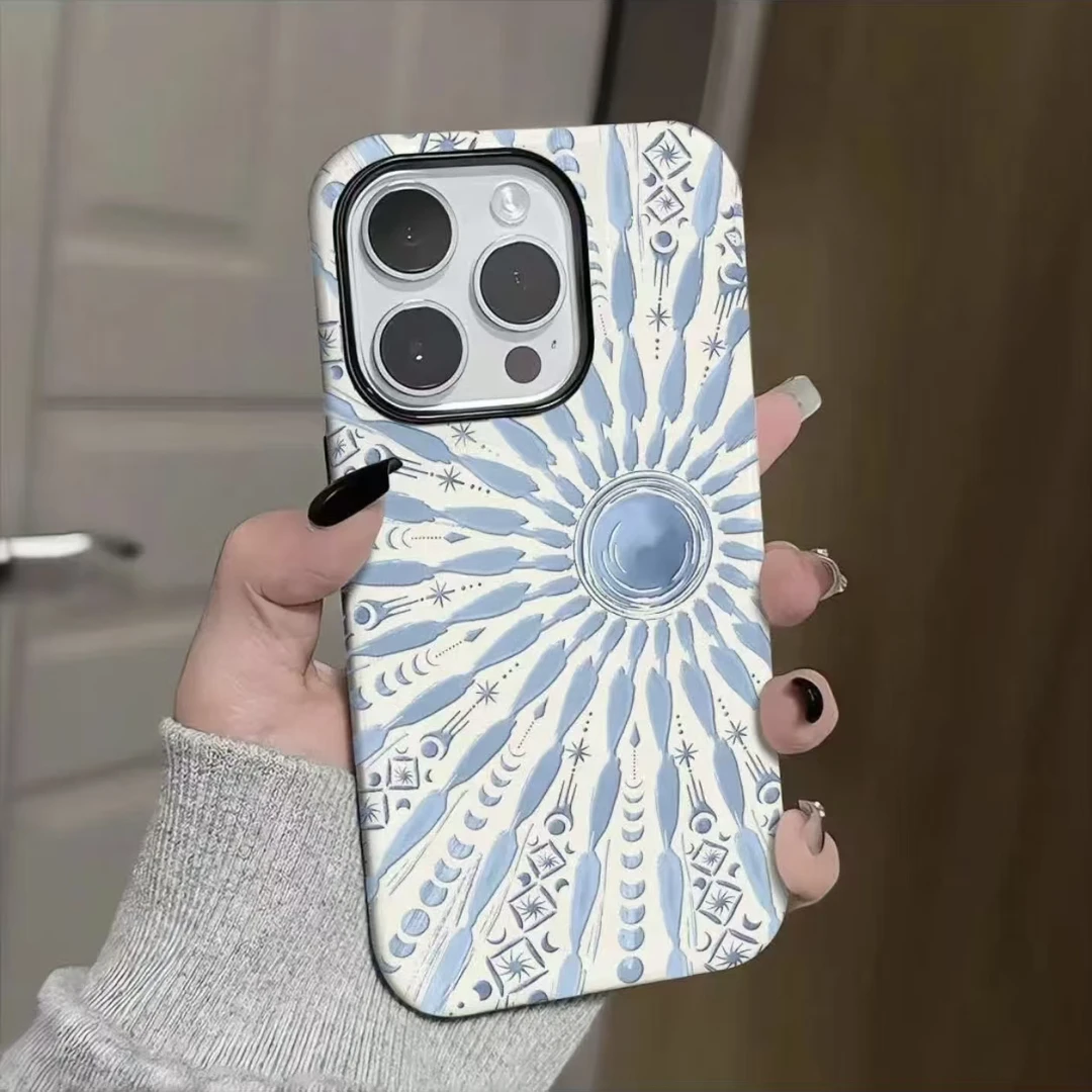 奥菲顿蓝色太阳图腾适用苹果1716菲林二合一手机壳华为vivo小米17