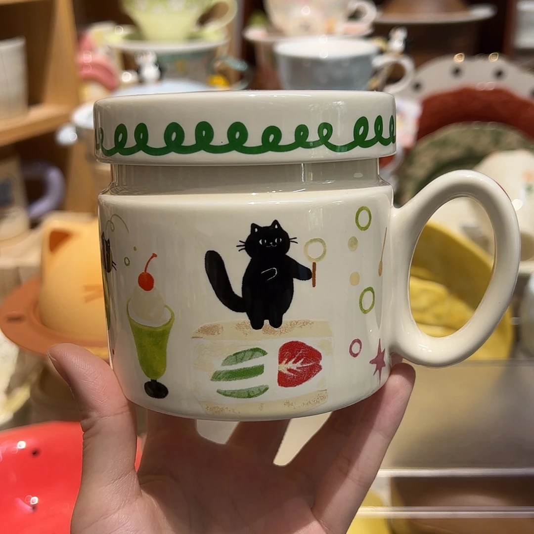 黑猫带盖马克杯陶瓷