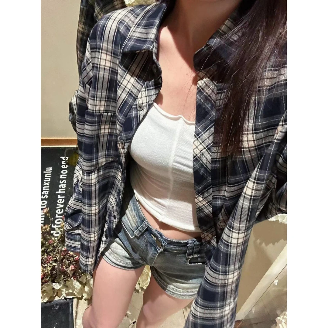 幂式穿搭秋夏季爆款格子衬衫女ins百搭衬衣开衫防晒衫外套体恤衬