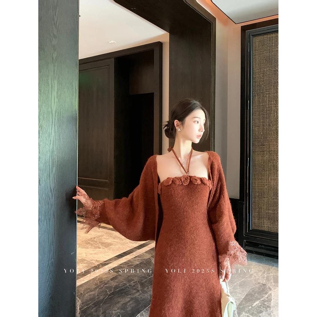 YOLI 张宥利 "圣托里尼的秋"橘棕色羊毛毛衣女冬季修身百搭上衣