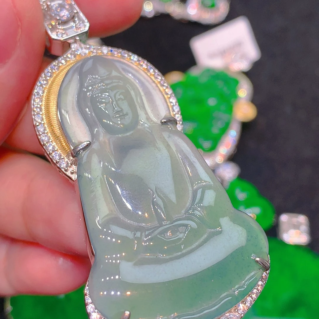 吊坠(不含链)银S925镶嵌翡翠翡翠