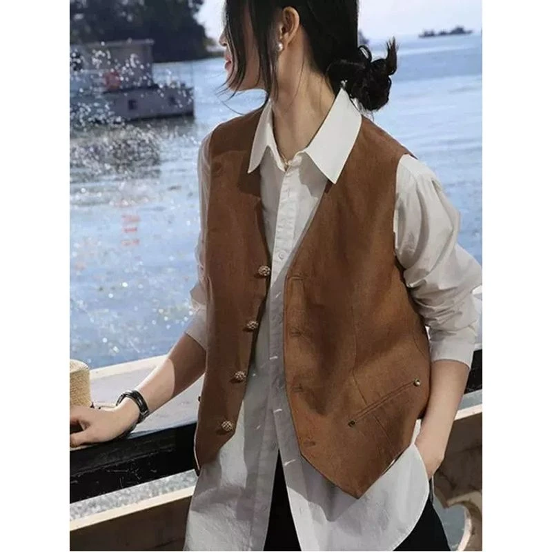 时髦复古减龄v领叠穿马甲夏季洋气百搭显瘦无袖背心休闲简约上衣