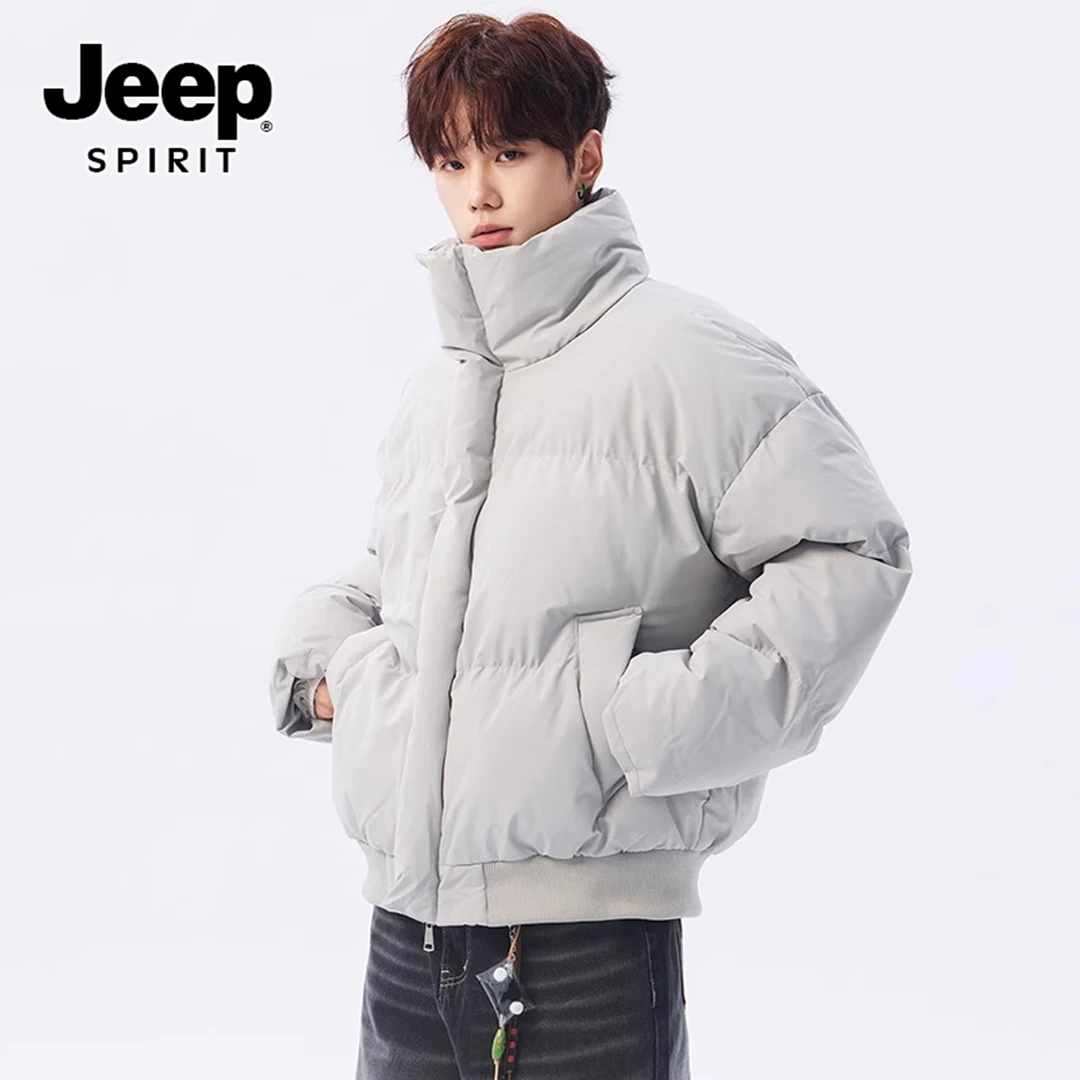 JEEPSPIRIT美式纯色立领棉衣男款冬季宽松面包服保暖短款棉服外套
