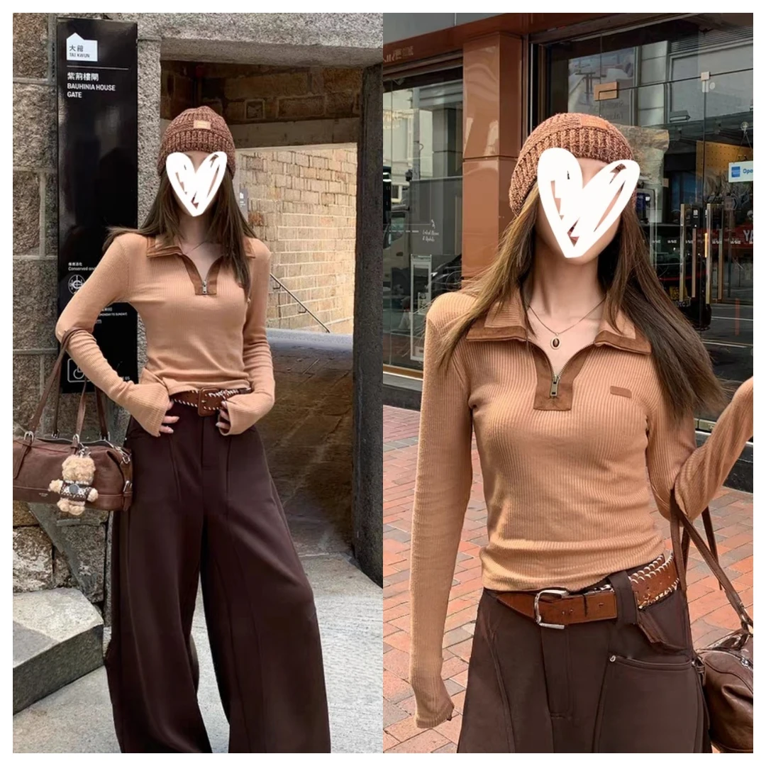 穿搭好拍档 半拉链T恤女秋季新款2025辣妹修身长袖上衣C6410