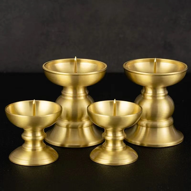 新疆包邮老式烛台座一对家用铜合金摆件家用蜡烛台供奉底座佛堂