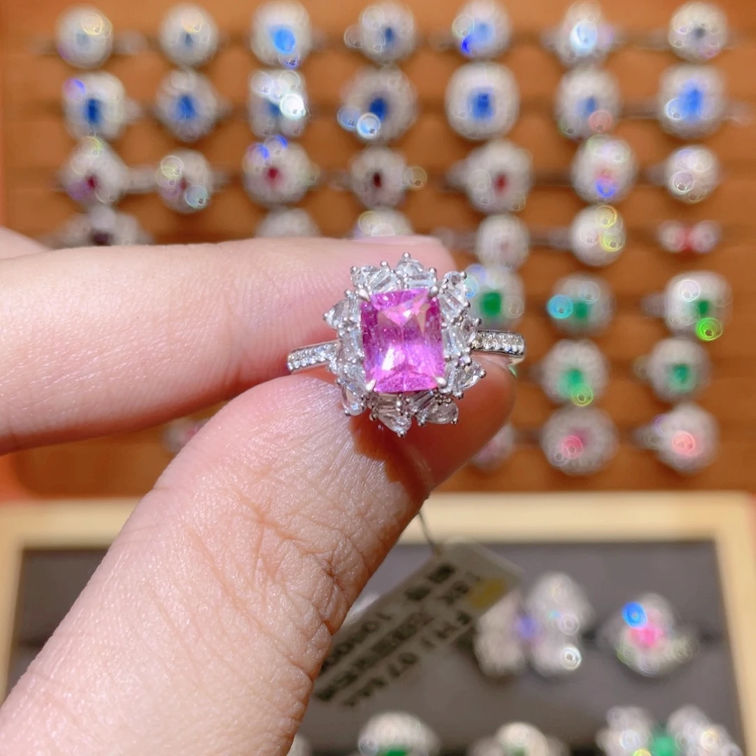 彩色蓝宝石戒指18K金镶嵌2.15ct 无烧帕帕