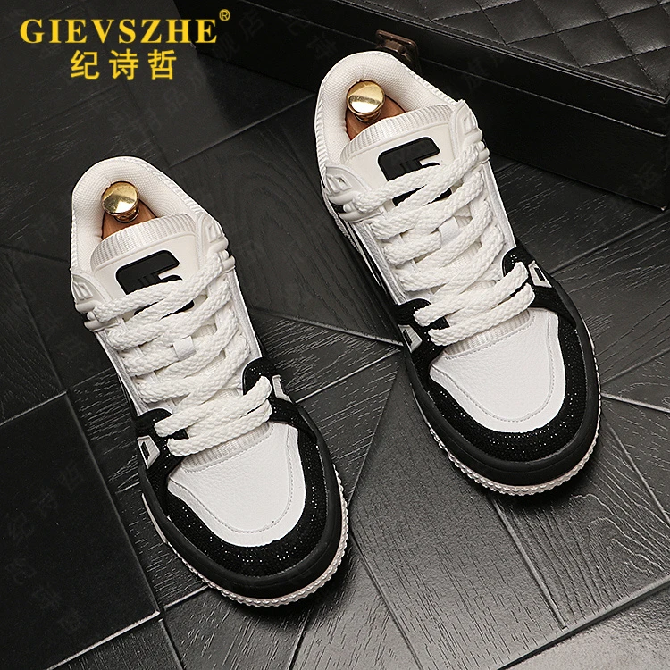 纪诗哲板鞋男款百搭休闲鞋子新款轻奢极简水钻厚底增高男鞋运动鞋