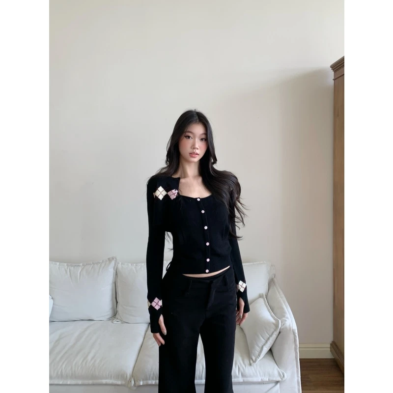 withmin凉皮 波西塔塔 辣妹真两件格纹开衫收腰吊带内搭女2524076