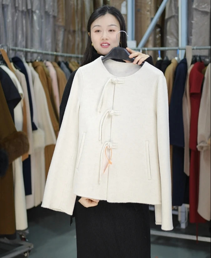 新中式短款气质高端时尚手工双面呢大衣73015