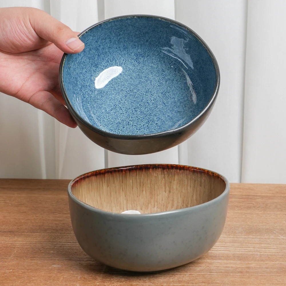 【瑕疵】釉下彩陶瓷窑变釉云梦异形大号米饭碗组合两个装M2D