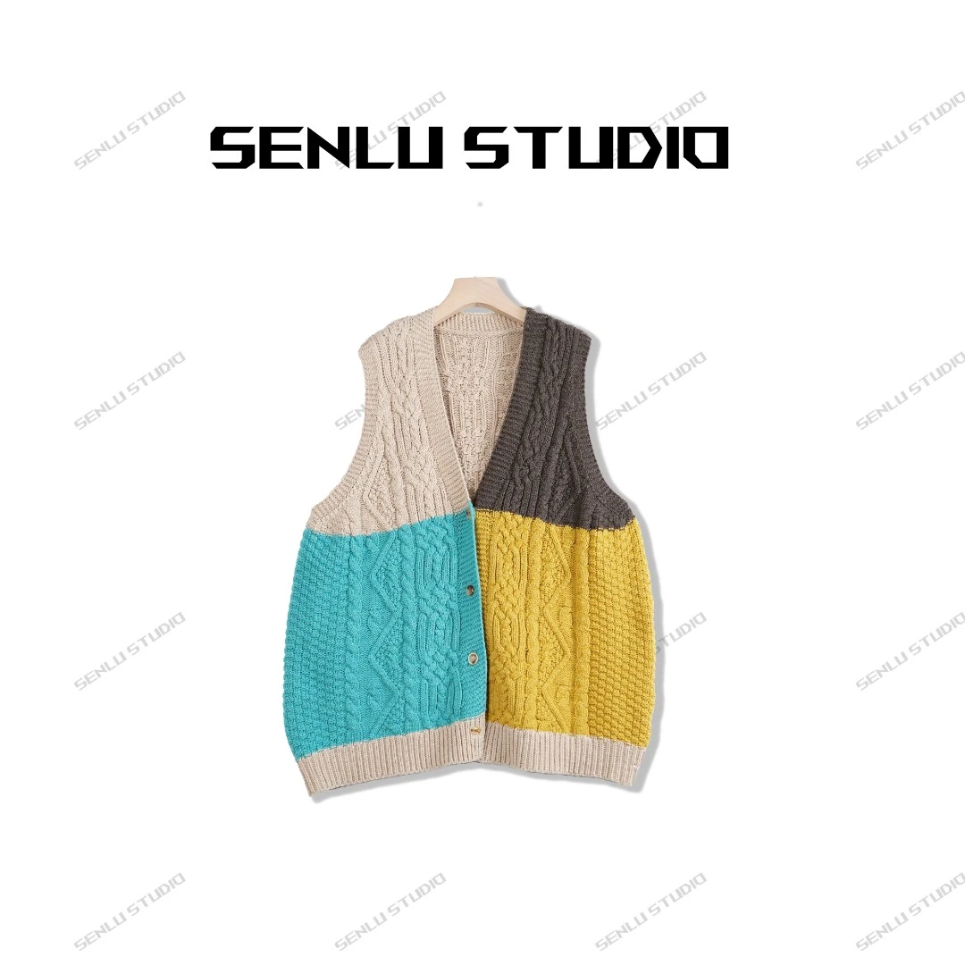 SENLU/森鹿 秋冬新款百搭休闲撞色中长款马甲 衣长74胸围142
