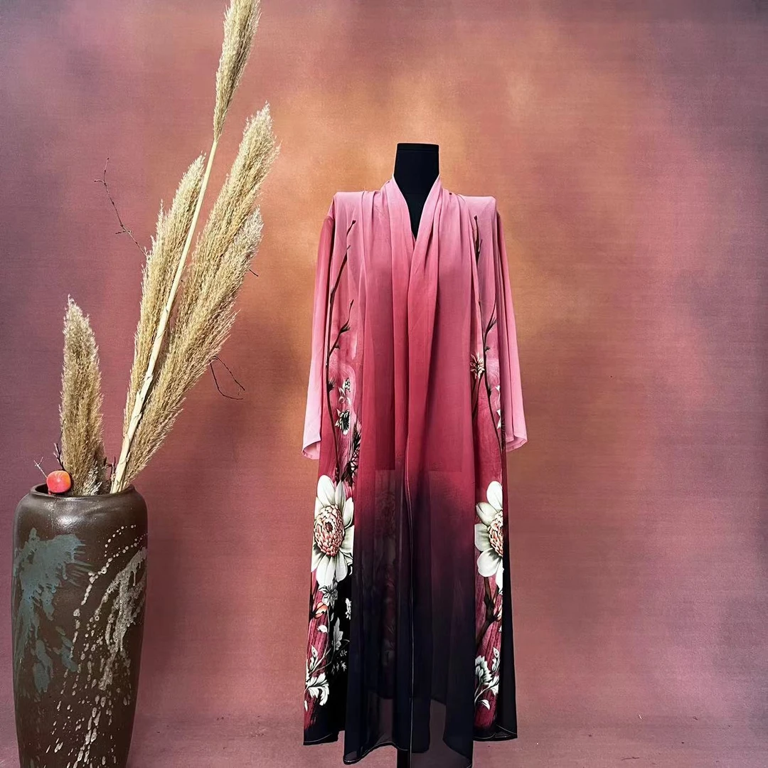 【大海轻奢】W23122-8新款桃粉色中国风印花春夏款设计师外披