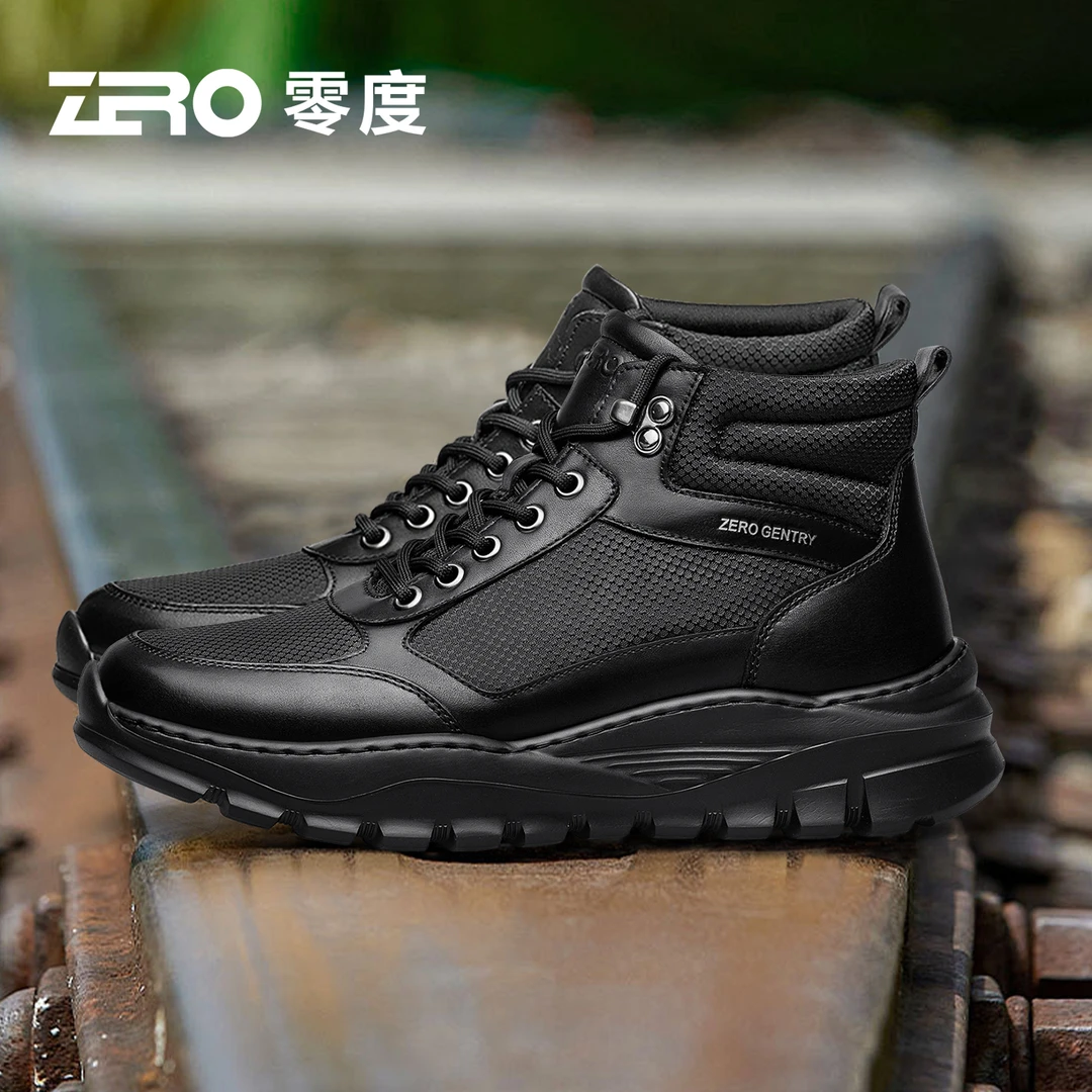 ZRO零度男士马丁靴防滑高帮系带黑色素面运动鞋徒步厚款保暖55965