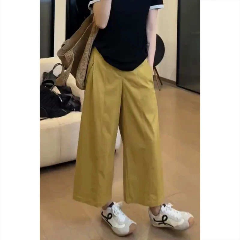 艾塔莉九分休闲裤外穿百搭直筒裤松紧腰休闲风女装夏季阔腿裤时尚